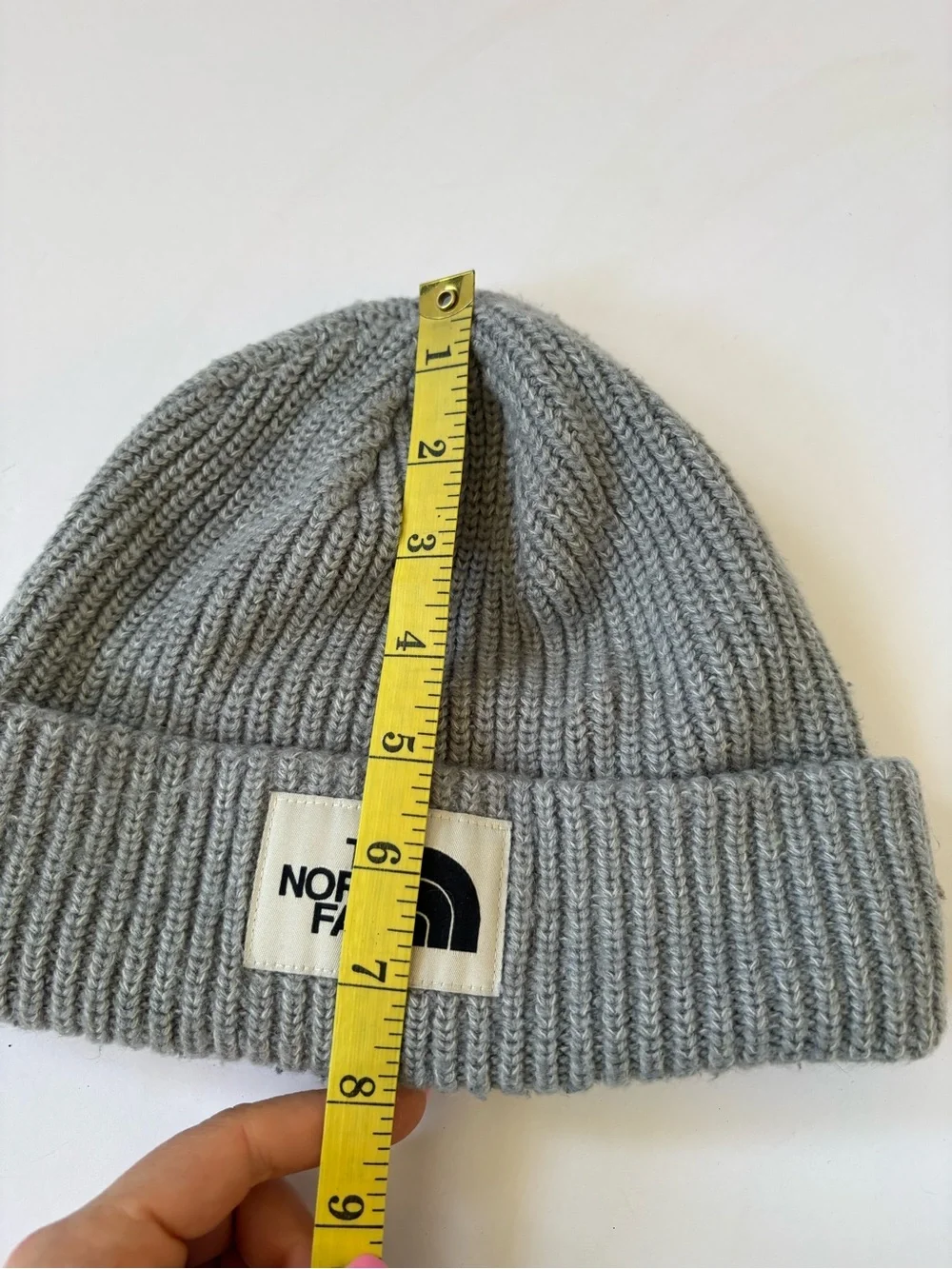 The North Face Grey Knit White Patch Stocking Cap Beanie Toque Hat Gorpcore Hike